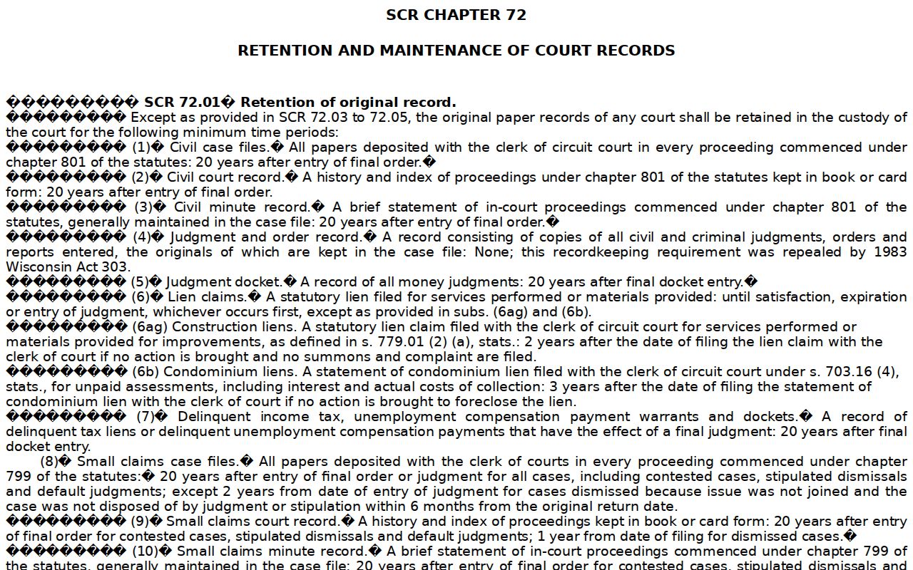 Wisconsin court record retention rules for Sawyer County files