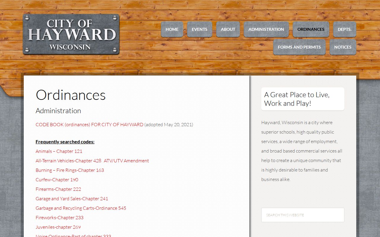 City of Hayward ordinances used for local citation research