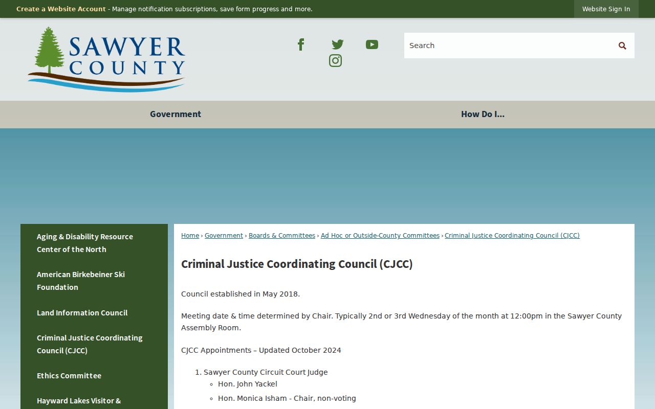 Sawyer County criminal docket and justice coordinating council information