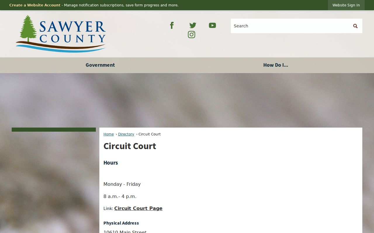Sawyer County court docket office directory and court contacts