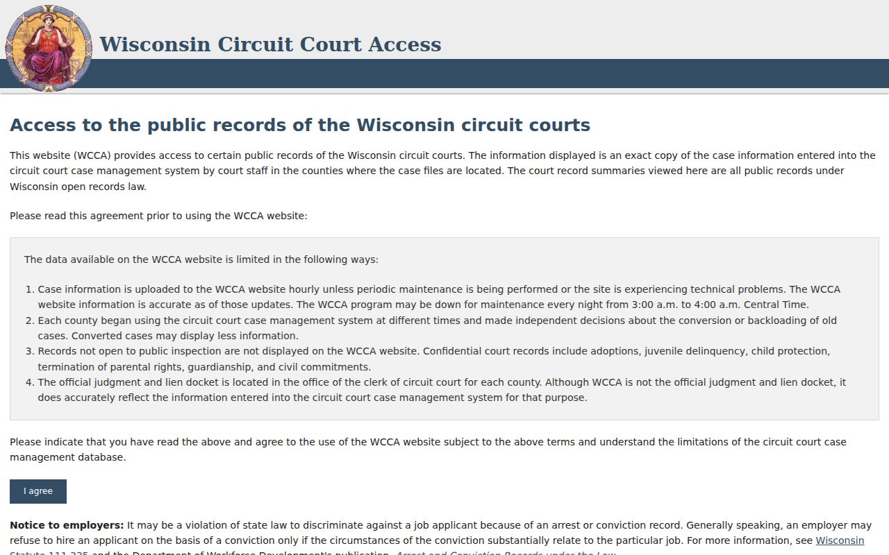 Sawyer County case search through the WCCA public court records screen